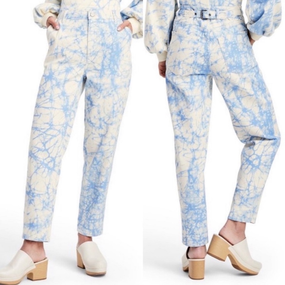 Brand New Rachel Comey x Target Jeans Blue White Marble Print High Rise Tapered